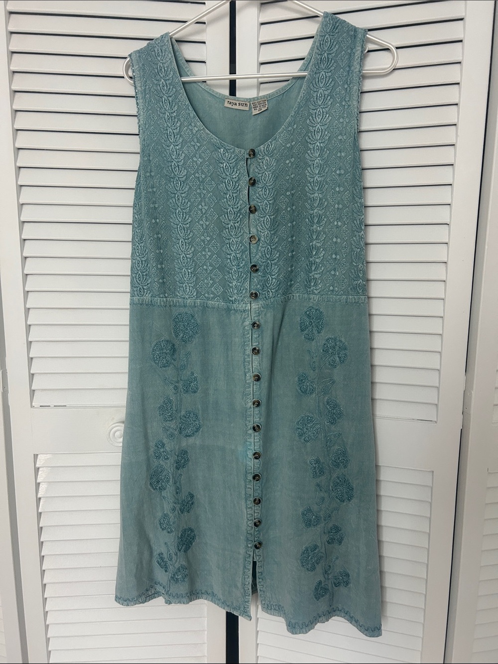 Chambray Embroidered Button-Front Mini Dress